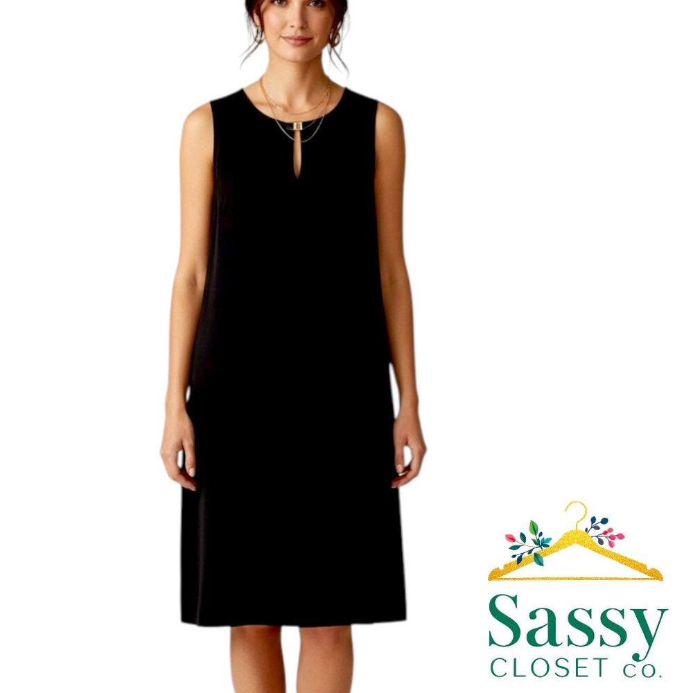 ✨ TOMMY HILFIGER Black Keyhole Neck Shift Dress L 🖤 - Picture 2 of 7